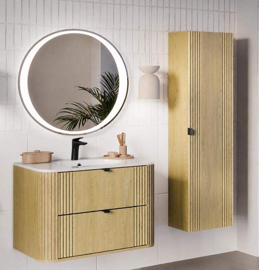 Komplett baderomsmøbelsett OVALIA CREMONA 80 cm – høyskap, møbelservant og LED-speil 